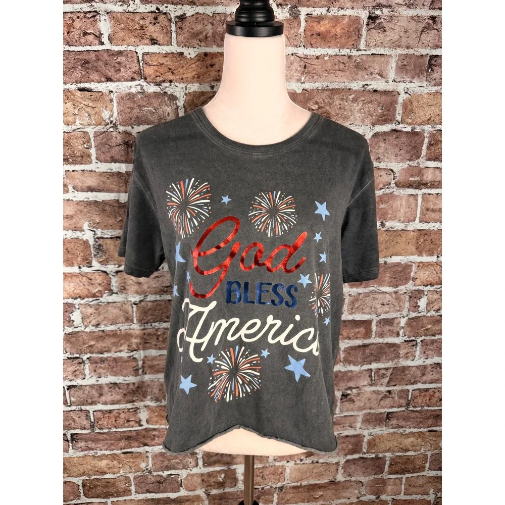 Isaac Morris God Bless America Graphic Tee Charcoal Mineral Wash Large L - Picture 2 of 9